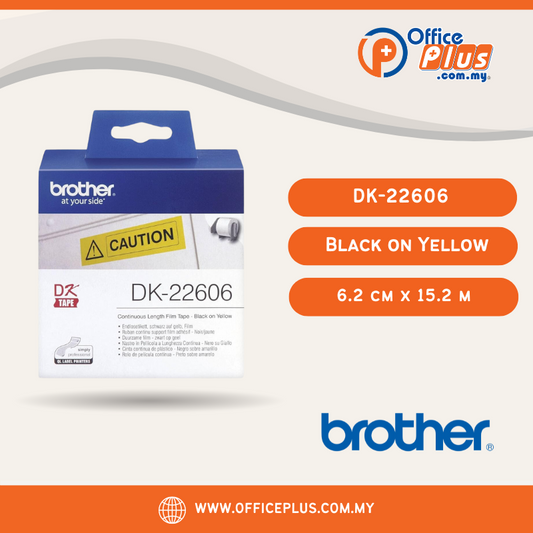 Brother DK-22606 Continuous Film Label Tape Black on Yellow - 62mm x 15.24m