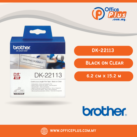 Brother DK22113 Black on Clear Continuous Length Film - 62mm x 15.24m