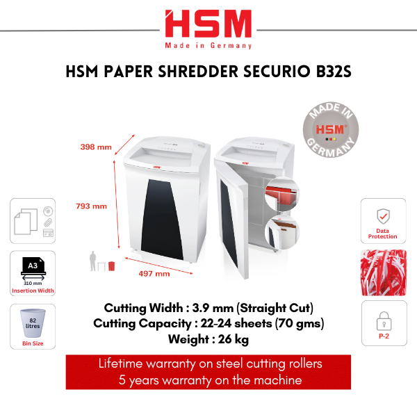 (PRE-ORDER) HSM Securio Strips-Cut Shredder B32S