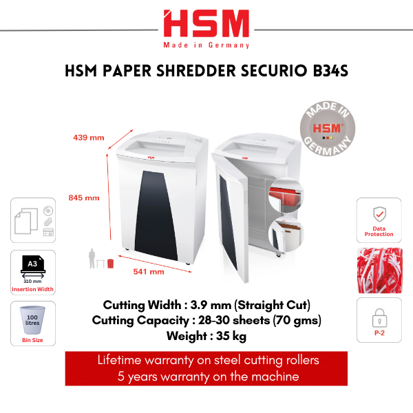 (PRE-ORDER) HSM Paper Shredder Securio B34S