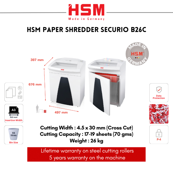 (PRE-ORDER) HSM Securio Cross-Cut Paper Shredder B26C