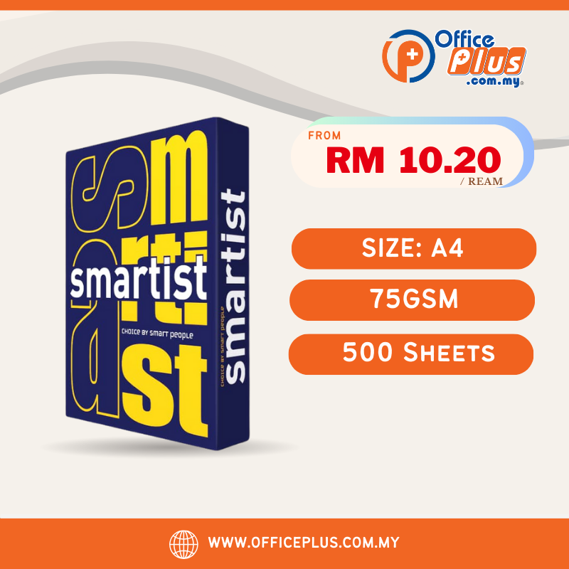 Smartist A4 Copier Paper 75gsm 500 sheets (RM10.20 - RM10.90 / ream)