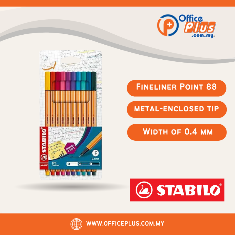 Stabilo Point88 Fineliner Pen 0.4mm Wallet of 10 Colours