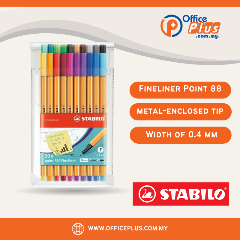 Stabilo Point 88 Fineliner Pen 0.4mm Wallet of 20 Colours