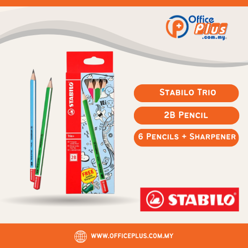 Stabilo Trio Triangular 2B Pencil (Pack of 6 Pencil + Sharpener)