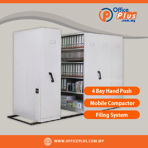 4_Bay_Hand_Push_Mobile_Compactor_Filing_System-OfficePlus Malaysia 4 Bay Hand Push Mobile Compactor filing storage system with adjustable shelves for office document storage at OfficePlus Malaysia - OfficePlus Malaysia Online B2B Office Supplies (Filing Cabinets)