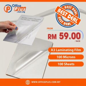 A3 premium laminating pouches 100 micron, pack of 100 sheets for office document lamination