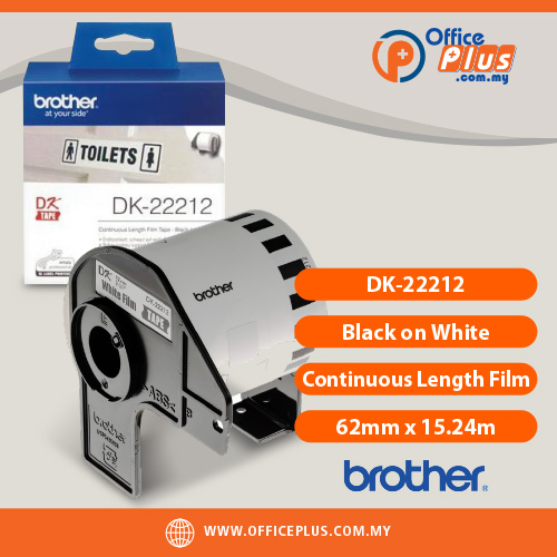 Brother DK-22212 black on white 62mm continuous length film label roll for Brother QL series printers - OfficePlus Wholesale / Bulk Price Office Supplies (Label Printer & Accessories)