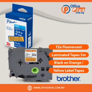 Brother TZe fluorescent laminated label tape range in black on orange and black on yellow for Brother P-touch printers - OfficePlus Wholesale / Bulk Price Office Supplies (Label Printer & Accessories)