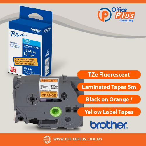 Brother TZe fluorescent laminated label tape range in black on orange and black on yellow for Brother P-touch printers - OfficePlus Wholesale / Bulk Price Office Supplies (Label Printer & Accessories)