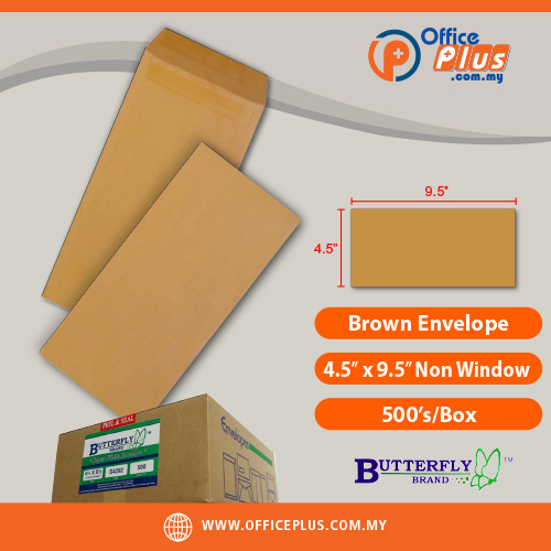 OfficePlus-500x500pxl-27-06-2026 Butterfly brown envelope 4.5 x 9.5 inches non window 500 pieces per box for office mailing and business correspondence in Malaysia - OfficePlus Malaysia Online B2B Office Supplies (Brown Envelope)