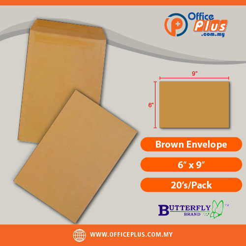 OfficePlus-500x500pxl-27-06-2026 Butterfly brown kraft envelope 6 x 9 inches 20 pieces per pack for office document mailing and storage in Malaysia - OfficePlus Malaysia Online B2B Office Supplies (Brown Envelope)