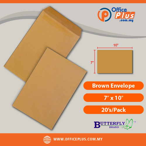 OfficePlus-500x500pxl-27-06-2026 Butterfly brown kraft envelope 7 x 10 inches 20 pieces per pack for office document mailing and storage in Malaysia - OfficePlus Malaysia Online B2B Office Supplies (Brown Envelope)