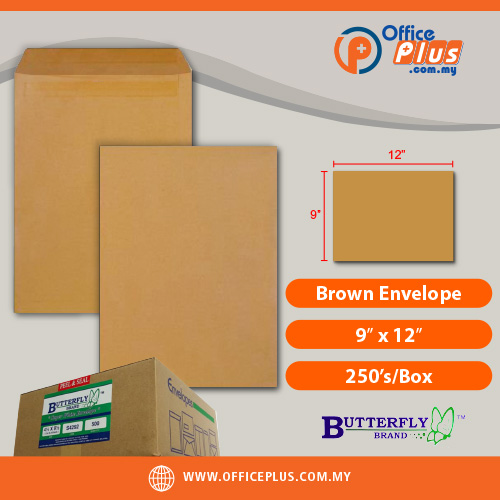 OfficePlus-500x500pxl-27-06-2026 Butterfly brown envelope 9 x 12 inches 250 pieces per box for bulk document mailing and office use in Malaysia - OfficePlus Malaysia Online B2B Office Supplies (Brown Envelope)