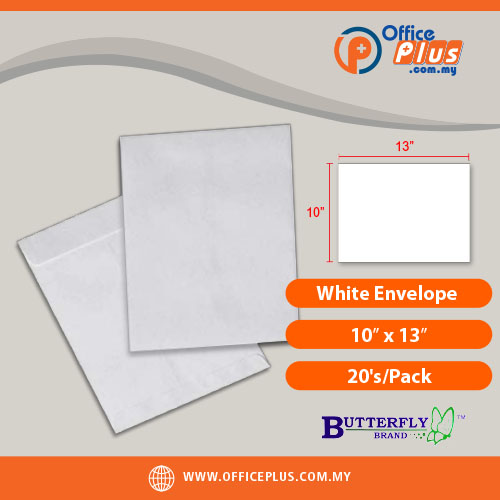 OfficePlus-500x500pxl-27-06-2026 Butterfly White Envelope 10 x 13 inches 20 pieces per pack for office document mailing and storage in Malaysia - OfficePlus Malaysia Online B2B Office Supplies (White Envelope)