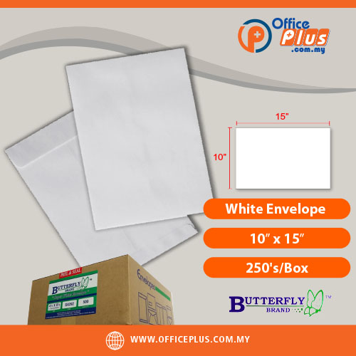 OfficePlus-500x500pxl-27-06-2026 Butterfly White Envelope 10 x 15 inches 250 pieces per box for bulk office mailing and document storage in Malaysia - OfficePlus Malaysia Online B2B Office Supplies (White Envelope)