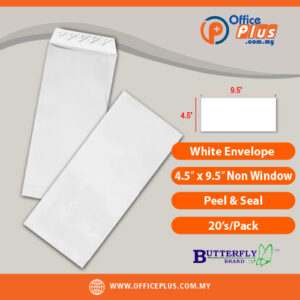 Butterfly white non window envelope 4.5 x 9.5 inch peel and seal 20 pieces per pack for business mailing in Malaysia - OfficePlus Malaysia Online B2B Office Supplies (White Envelope)