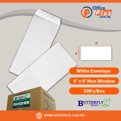 Butterfly White Envelope 4 x 9 Inch Non Window 500 Pieces Box Office Mailing Envelope Malaysia - OfficePlus Malaysia Online B2B Office Supplies (White Envelope)