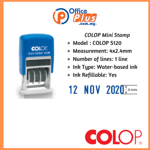 COLOP Mini Self-Inking Dater Stamp with 12-year date band, compact design and black, blue or red water-based ink for office use - OfficePlus Malaysia Online B2B Office Supplies (Rubber Stamp & Ink)