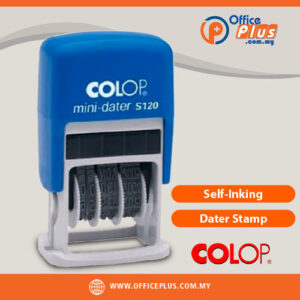 COLOP Mini Self-Inking Dater Stamp with 12-year date band, compact design and black, blue or red water-based ink for office use - OfficePlus Malaysia Online B2B Office Supplies (Rubber Stamp & Ink)