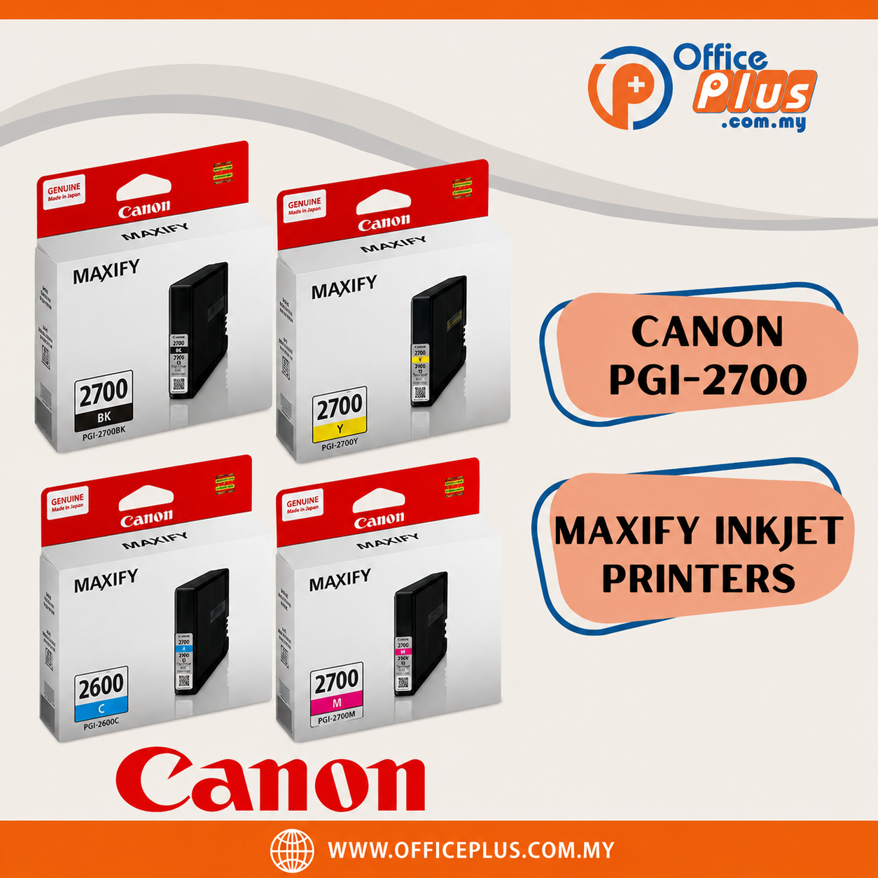 Canon_Original_Ink_Cartridge_PGI-2700 - OfficePlus Canon PGI-2700 genuine ink cartridge black yellow magenta cyan - OfficePlus Wholesale / Bulk Price Office Supplies (Ink & Toner)