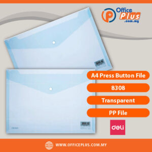 DELI A4 transparent press button file 8308 waterproof PP document folder flexible office stationery Malaysia - OfficePlus Malaysia Online B2B Office Supplies (Filing)