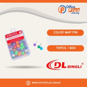 DingLi Color Map Pin 1070 6mm assorted colour push pins 70 pieces per box for notice boards and maps - OfficePlus Malaysia Online B2B Office Supplies (Desk Accessories)