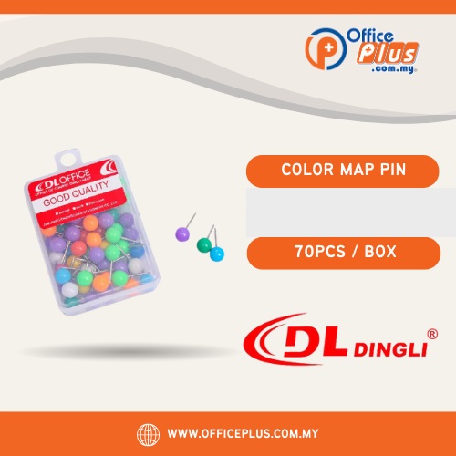 DingLi-Color-Map-Pin-1070 DingLi Color Map Pin 1070 6mm assorted colour push pins 70 pieces per box for notice boards and maps - OfficePlus Malaysia Online B2B Office Supplies (Desk Accessories)
