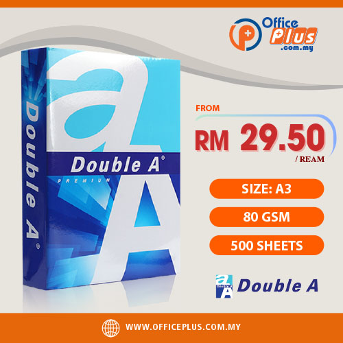 OfficePlus-500x500pxl-28-12-2023 Double A A3 Copier Paper Premium 80gsm - 500 Sheets -Malaysia Online Office Supplies