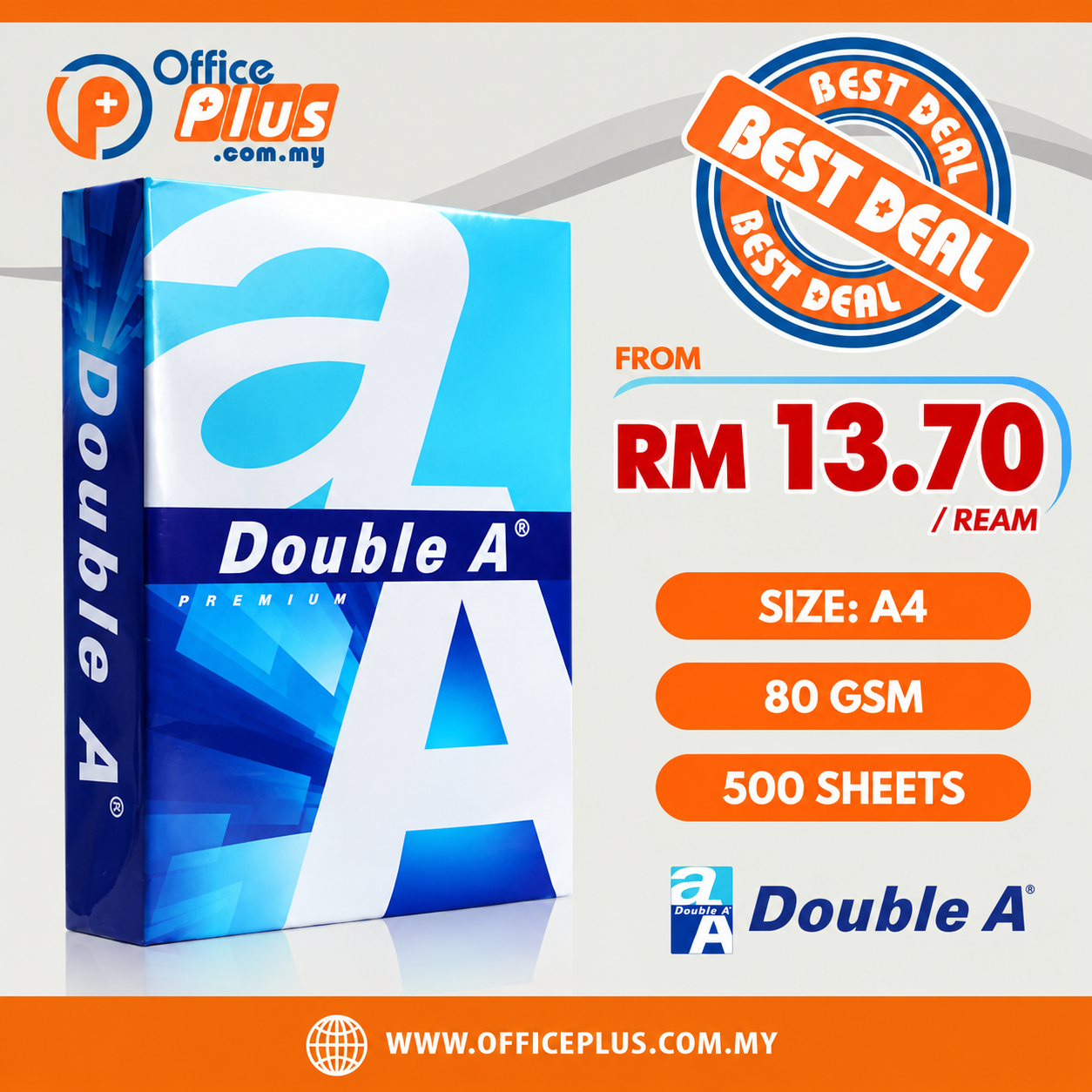 Double_A_A4_Copier_Paper_Premium_80gsm_500_Sheets - OfficePlus Double A A4 Copier Paper Premium 80gsm (500 Sheets) - OfficePlus Wholesale / Bulk Price Office Supplies (A4 Copier Paper)