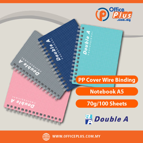 Double_A_PP_Cover_Wire_Binding_Notebook_A5_70g-100_Sheets - OfficePlus Double A PP Cover Wire Binding Notebook A5 70gsm 100 Sheets in Gray Blue Pink Green – OfficePlus Wholesale / Bulk Price Office Supplies (Notepads / Notebooks)
