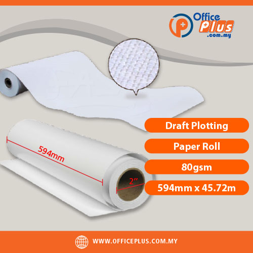 OfficePlus-500x500pxl-27-06-2026 Draft Plotting Paper Roll 80gsm 594mm x 45.72m with 2-inch core for CAD plotters, engineering drawings and architectural printing - OfficePlus Malaysia Online B2B Office Supplies (Plotting Paper)
