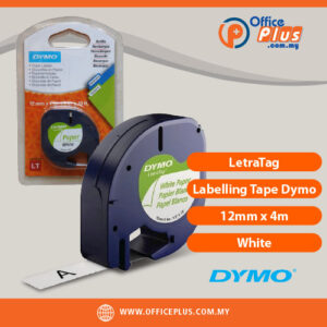 Dymo LetraTag Labelling Tape 12mm x 4m Paper White compatible with DYMO LetraTag label makers - OfficePlus Malaysia Online B2B Office Supplies (Label Printer & Accessories)