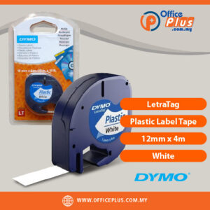 Dymo LetraTag Plastic Labelling Tape 12mm x 4m black on white, durable, water-resistant label tape for Dymo LetraTag label makers - OfficePlus Malaysia Online B2B Office Supplies (Label Printer & Accessories)