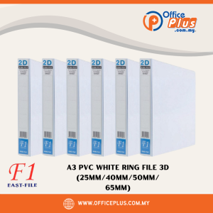 East-File 28 A3 PVC White Ring File with full transparent cover and 3D ring mechanism, available in 25mm to 65mm spine capacity - OfficePlus Wholesale / Bulk Price Office Supplies (Filing)