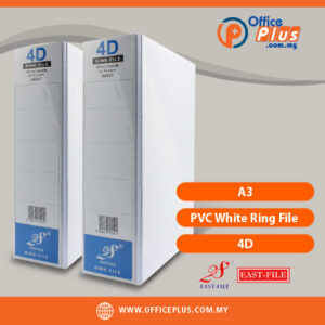 East-File 28 A3 PVC White Ring File with full transparent cover and 4D ring mechanism, available in 25mm to 80mm spine capacity - OfficePlus Wholesale / Bulk Price Office Supplies (Filing)