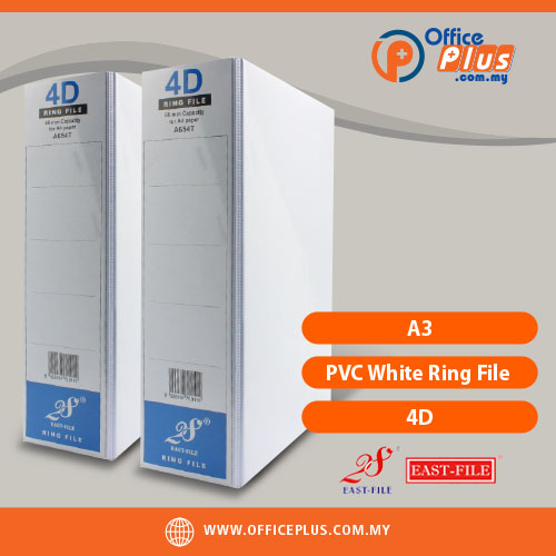 East-File_28_A3_PVC_White_Ring_File_4D - OfficePlus East-File 28 A3 PVC White Ring File with full transparent cover and 4D ring mechanism, available in 25mm to 80mm spine capacity - OfficePlus Wholesale / Bulk Price Office Supplies (Filing)