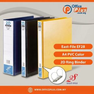 East-File 28 A4 PVC 2D ring binder with color options and multiple spine sizes (25mm to 80mm), showing front, spine, and ring mechanism for office use - OfficePlus Wholesale / Bulk Price Office Supplies (Filing)