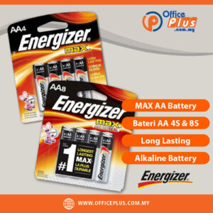 Energizer MAX AA alkaline battery 4 pack and 8 pack for office devices, remotes, clocks and electronics in Malaysia - OfficePlus Malaysia Online B2B Office Supplies (Batteries)