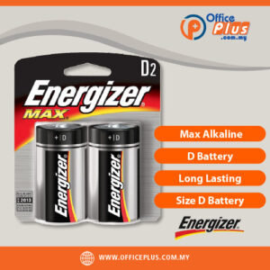 Energizer Max Alkaline D Battery 2 pack with POWERSEAL Technology for flashlights, clocks and office devices in Malaysia - OfficePlus Malaysia Online B2B Office Supplies (Batteries)