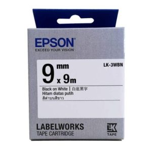 Epson LK-3WBN Genuine LabelWorks Tape Cartridge 9mm Black Text on White Background - OfficePlus Wholesale / Bulk Price Office Supplies (Label Printer & Accessories)