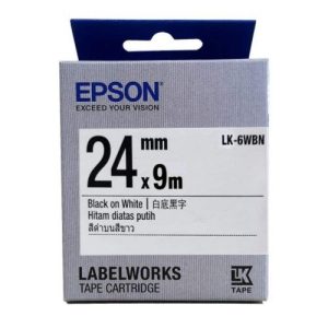 Epson LK-6WBN Genuine LabelWorks Tape Cartridge 24mm Black Text on White - OfficePlus Wholesale / Bulk Price Office Supplies (Label Printer & Accessories)