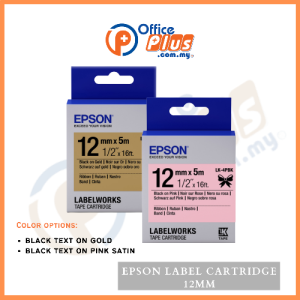 Epson LabelWorks LK-4KBK black-on-gold and LK-4PBK black-on-pink 12mm satin ribbon tape cartridges, 5-metre length, for handheld label printers - OfficePlus Wholesale / Bulk Price Office Supplies (Label Printer & Accessories)