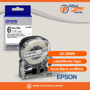 Epson LK-2WBN Genuine LabelWorks Tape Cartridge 6mm Black Text on White Background - OfficePlus Wholesale / Bulk Price Office Supplies (Label Printer & Accessories)