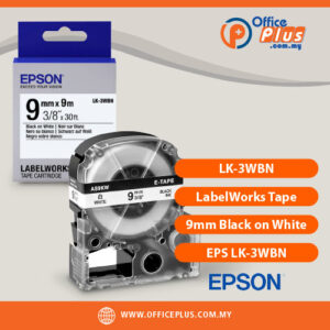 Epson LK-3WBN Genuine LabelWorks Tape Cartridge 9mm Black Text on White Background - OfficePlus Wholesale / Bulk Price Office Supplies (Label Printer & Accessories)
