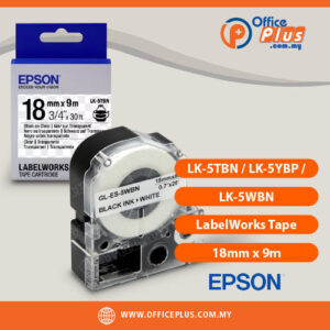 Epson LK-5 series LabelWorks tape 18mm x 9m black text on transparent, yellow, and white background variants - OfficePlus Wholesale / Bulk Price Office Supplies (Label Printer & Accessories)