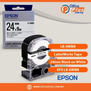Epson LK-6WBN Genuine LabelWorks Tape Cartridge 24mm Black Text on White - OfficePlus Wholesale / Bulk Price Office Supplies (Label Printer & Accessories)