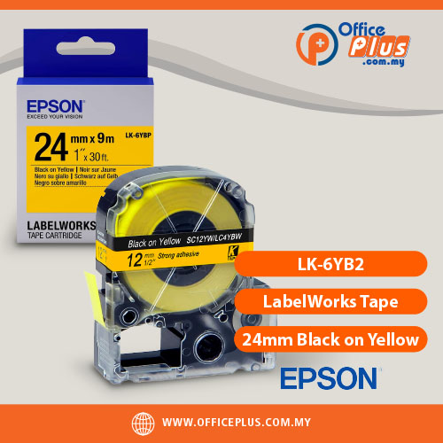 Epson LK-6YB2 magnetic label cartridge 24mm black text on yellow background for LabelWorks printer - OfficePlus Wholesale / Bulk Price Office Supplies (Label Printer & Accessories)