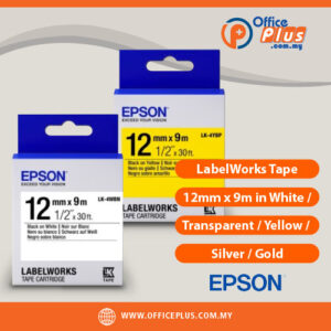 Epson LabelWorks tape 12mm x 9m label cartridge in black, red, blue, yellow, transparent, silver and gold variants - OfficePlus Wholesale / Bulk Price Office Supplies (Label Printer & Accessories)