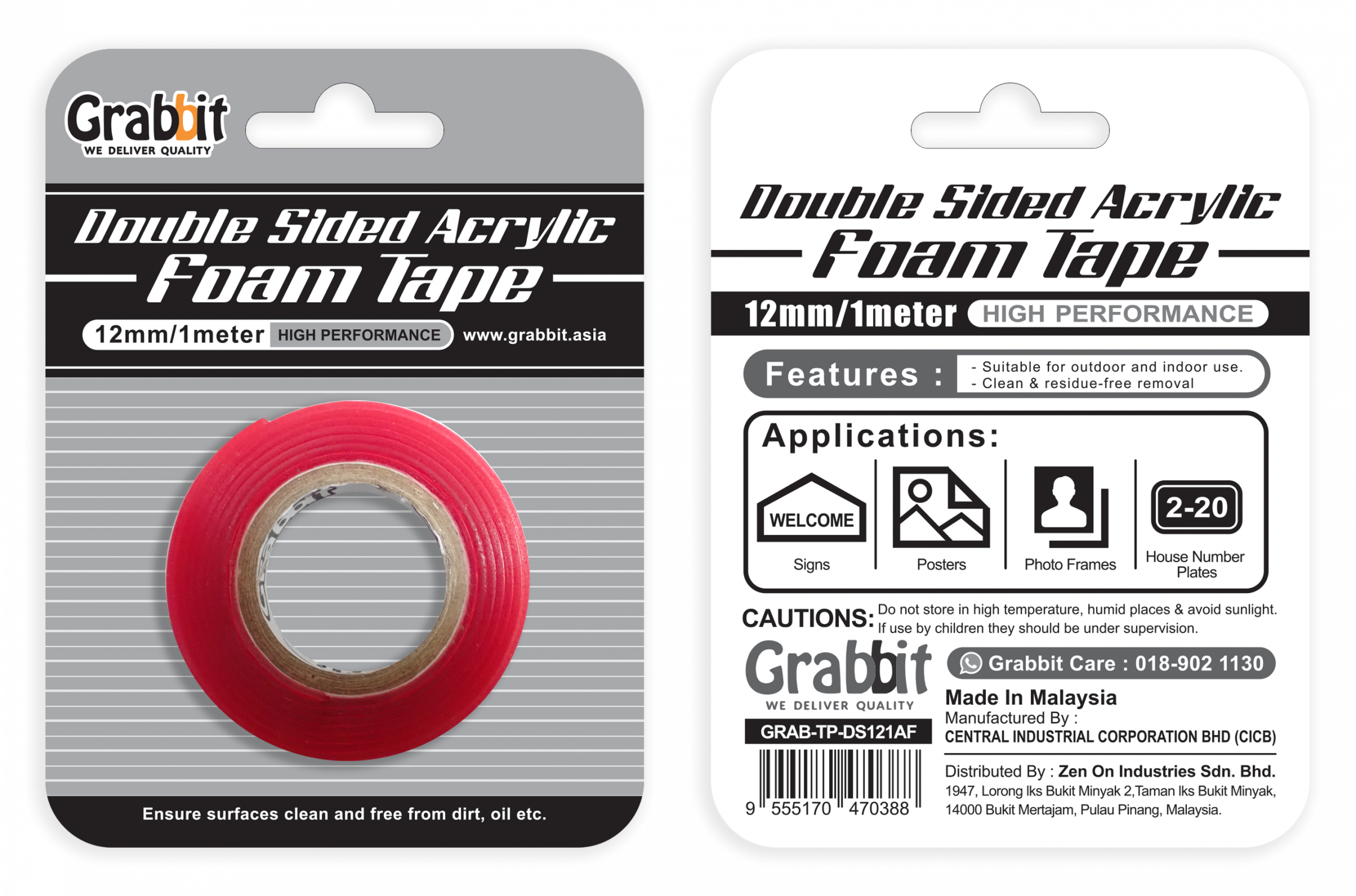 GRAB-TP-DS121AF-FB-scaled-1 Grabbit Double Sided Acrylic Tape 12 MM x 1 M - OfficePlus